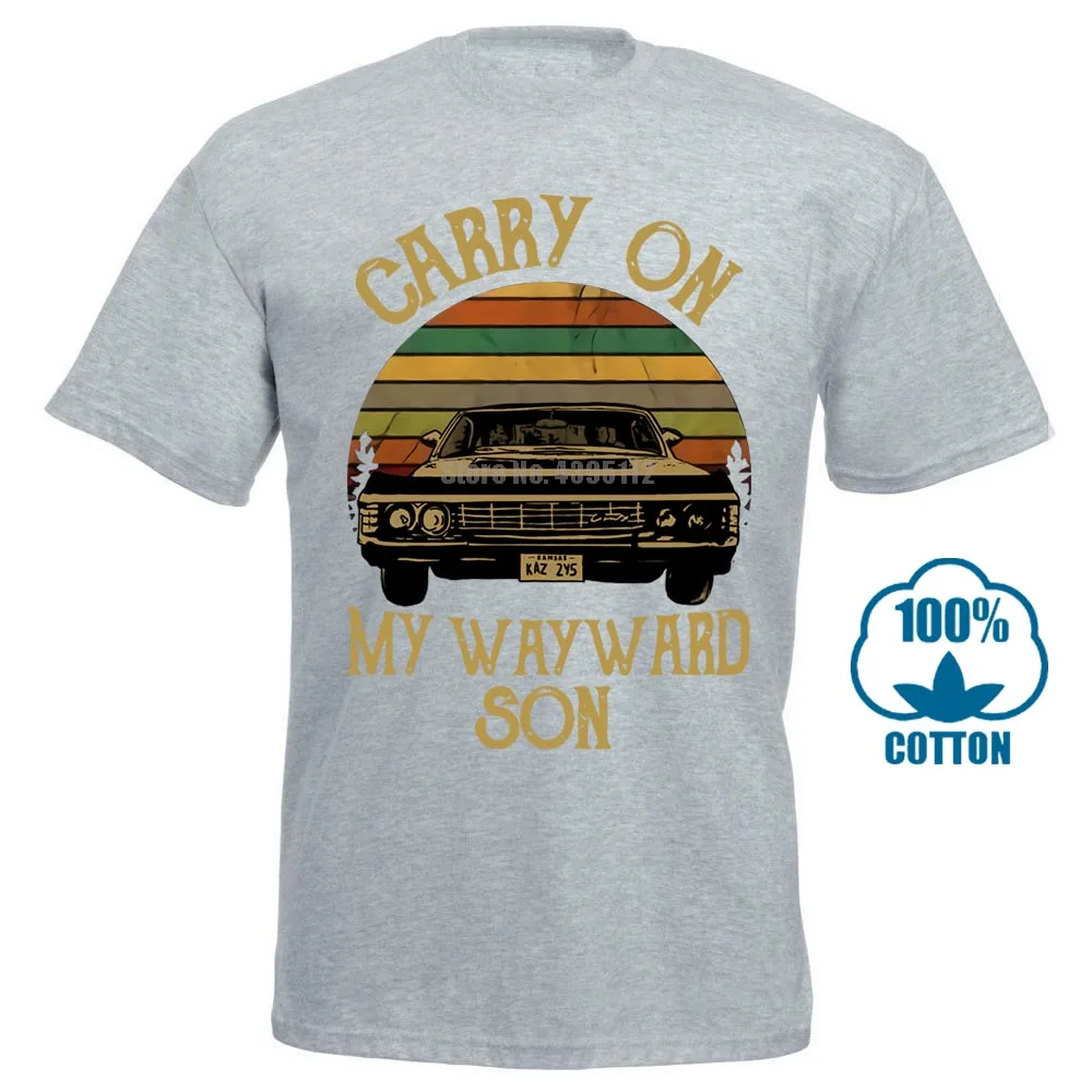 Сверхъестественное Винтажная Футболка Carry On My wayard Son Dark Heather для мужчин Сделано в США - Цвет: Серый