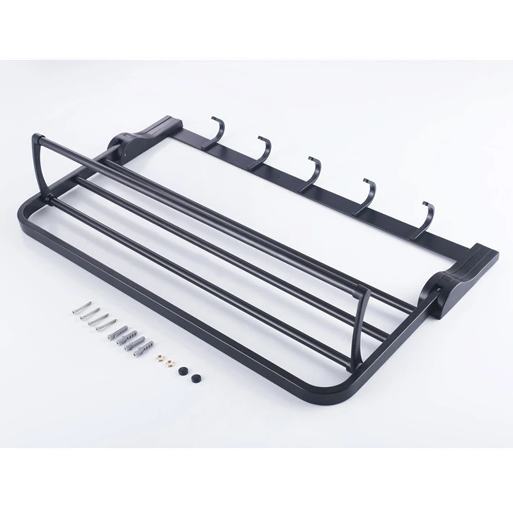 Towel Rack Shelf Hooks Movable Bar SUS 304 Stainless Steel Wall Mount