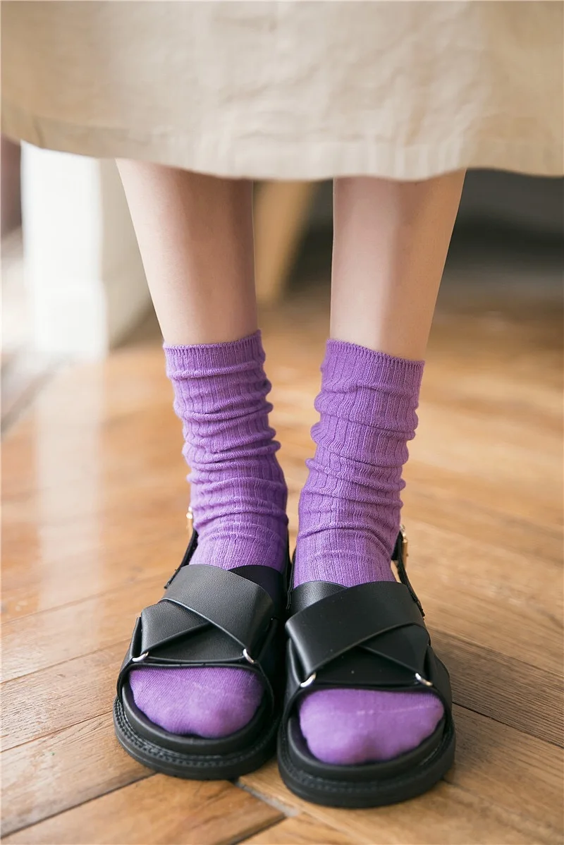 20pairs/set Winter Nladies Socks Solid Color Vertical Ladies Socks Cotton Socks Factory Wholesale Calcetines Invierno Girl