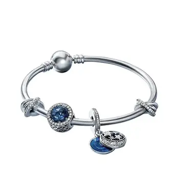 

1 Set 925 Silver Starry fairy blue ocean heart Charm Bangles Fit Women DIY Charms Beads Jewellery Pulseira Feminina