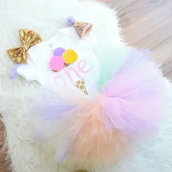 

Imcute 3PCS Baby Girls 1st Birthday Rainbow Outfit Romper Skirt Cake Smash bodysuit onepiece Tutu Dress romper Outfit Sets party