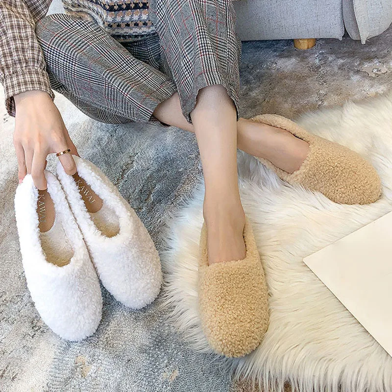 2022 Designer Luxury Lambswool Winter Cotton Shoes Women Loafers Warm Plush Comfy Curly Sheep Fur Flats Casual Mocasines Mujer