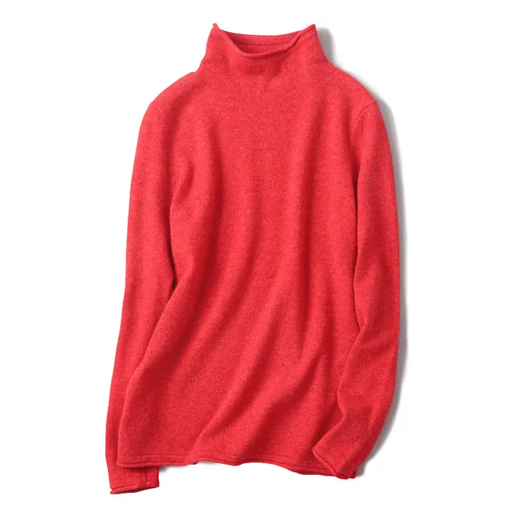 Розовый cashmere sweater winter new women half bead collar hedging long-sleeved sweater female cashmere - Цвет: Розовый