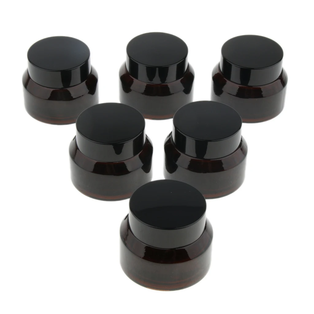 6pcs Premium Quality Glass Makeup Cream Lip Balm Container Jar Nail Art Pot with Screw Lids Dark Brown