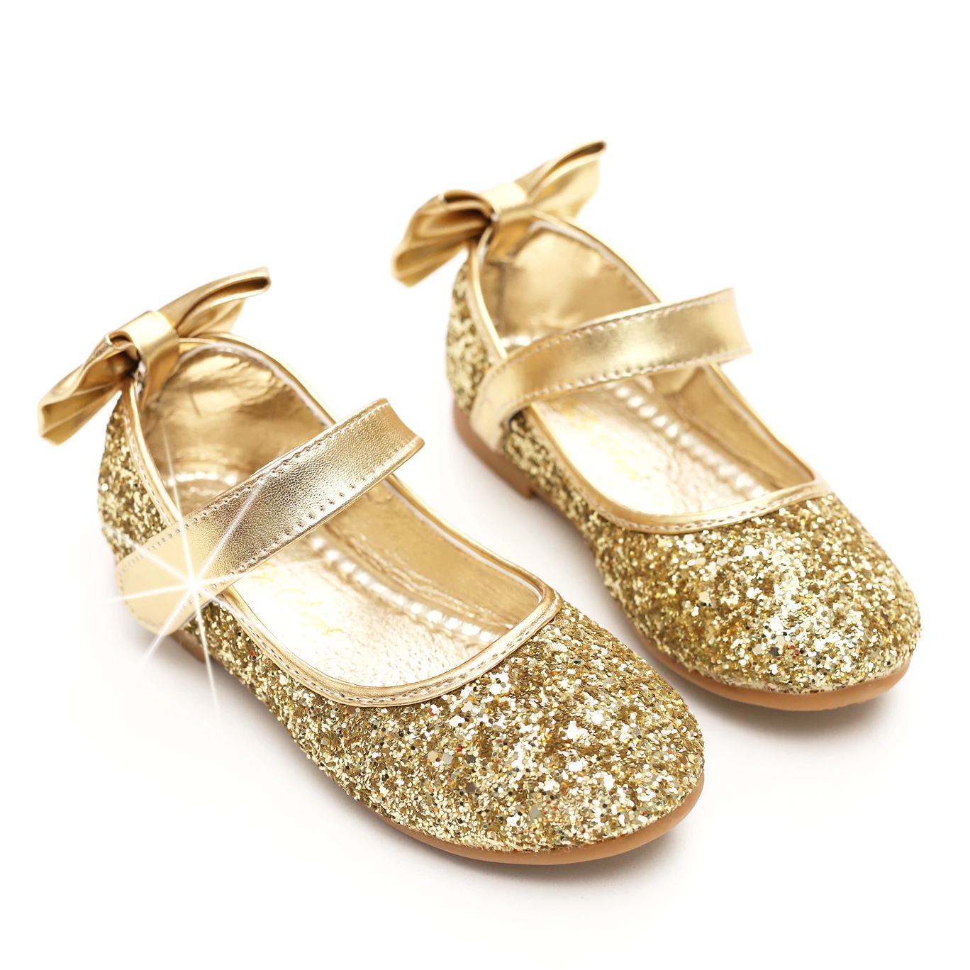 gold sequin flat shoes