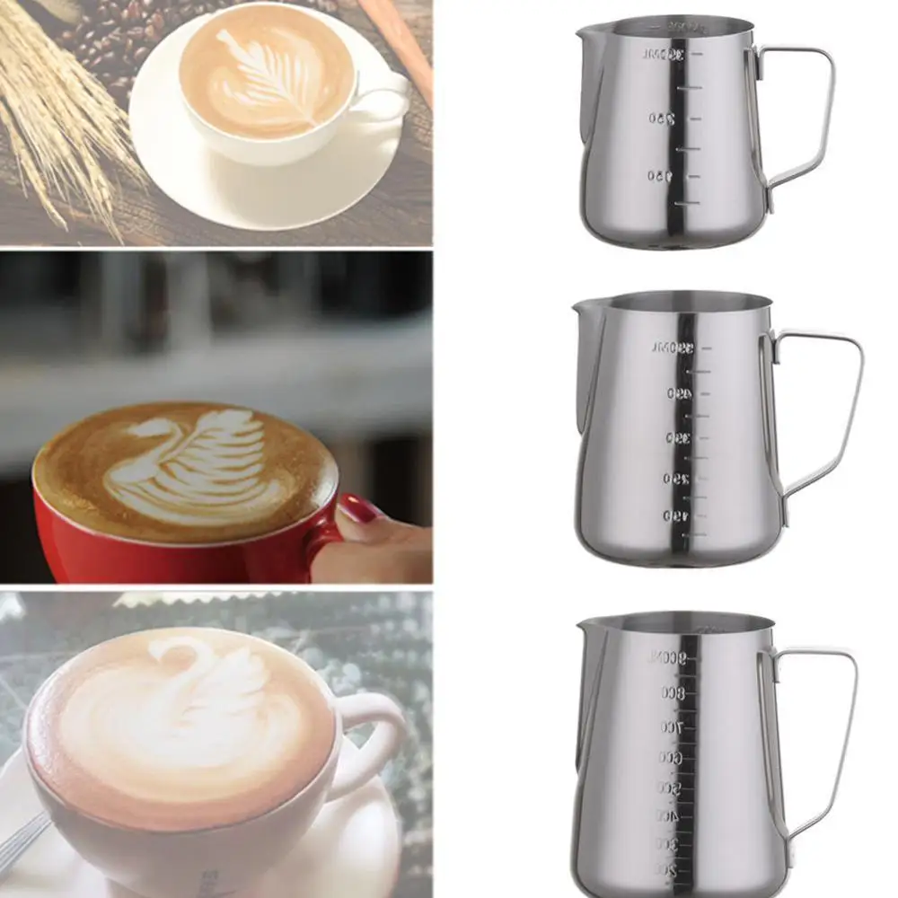 

350/550/900ml Stainless Steel Tipped Pull Cup with Graduated Measuring Cup Pulling Flower Cylinder Foaming Pot Coffee