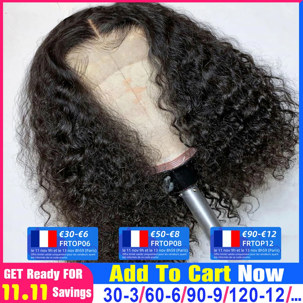 Water Wave Short Bob Wig 13x5x2 Lace Front Transparent Frontal Wigs T Part Brazilian Remy Human Hair 130% | Шиньоны и парики