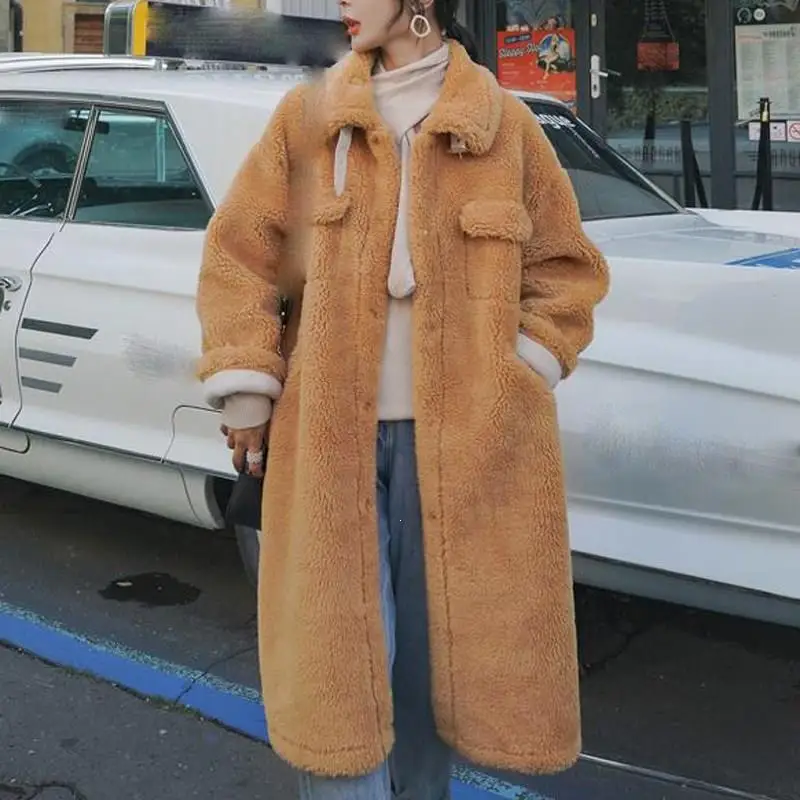 Lamb Wool Cotton Korean Loose Faux Fur Jacket Winter Thicken Warm Long Faux Fur Jacket Thick Warm Fur Casual Furry Teddy Coat