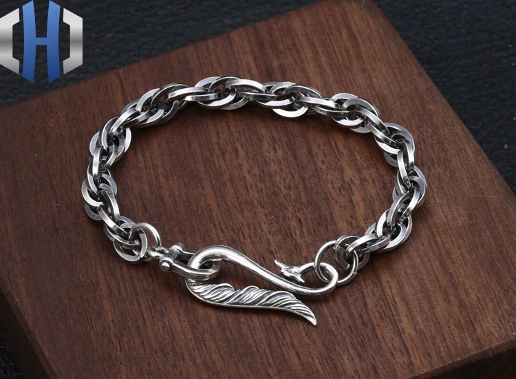 S925 стерлингового серебра тайский серебряный серебристый, черный ретро темпера Для мужчин t дизайн крюк Golden Eagle Головка пряжки Для мужчин и Для женщин браслет