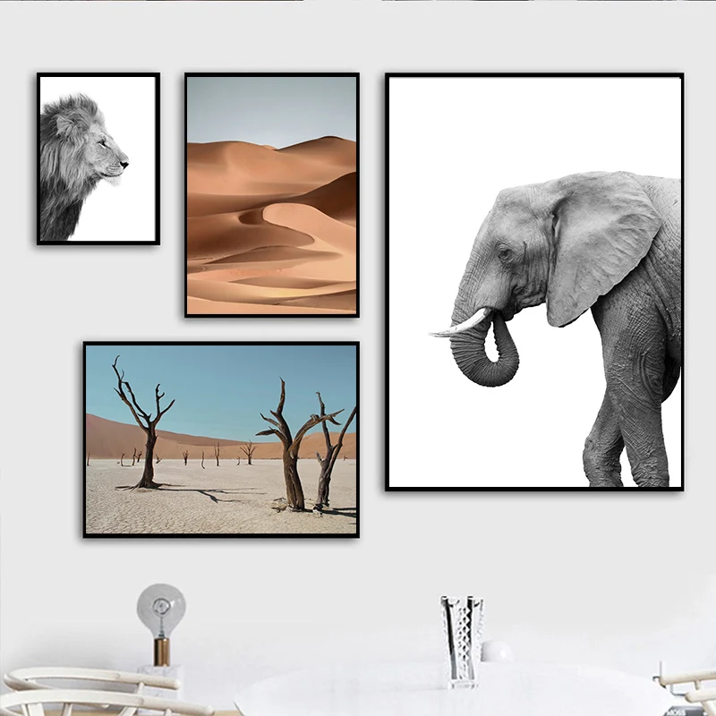 

Nordic African animals and landscape wall art canvas painting posters and prints wall pictures for living room home decor