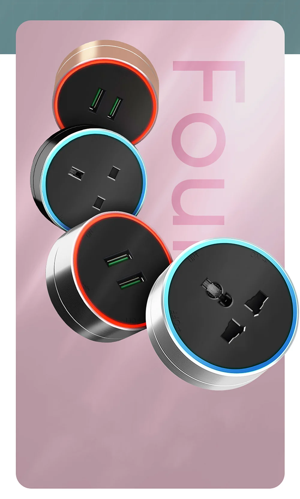 H06fe4730eae747a082572fb0655cdb68w Herepow Power Track Socket Smart Home Kitchen Multi-Function Track Outlets Switch Pop Wall Electrical Plug UK USB Round Sockets