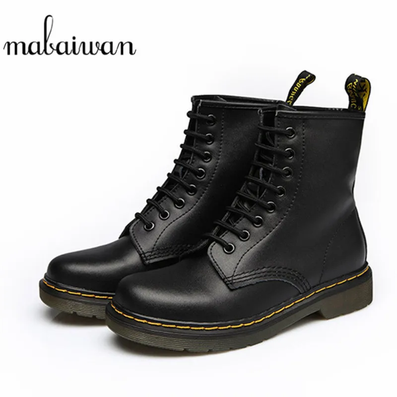 

Mabaiwan 2020 Flat Platform Motorcycle Ankle Boots Women Fashion Autumn Winter Warm Shoes Women Round Toe Lace-up Leather Boots