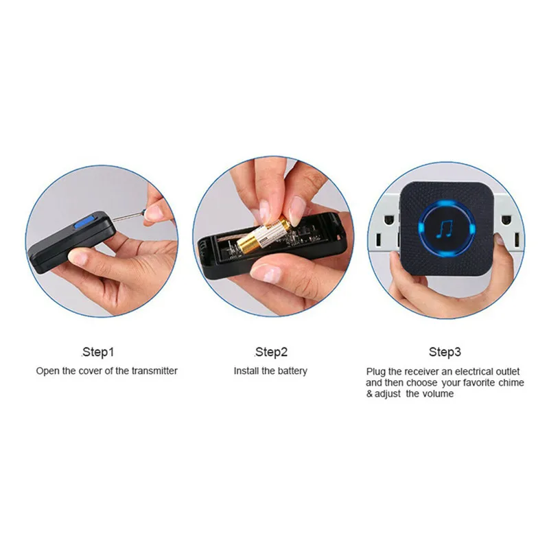 Wireless Doorbell Kit IP55 Waterproof DIY Door Bell Chime Receivers 55 Chimes Melodies UK Plug