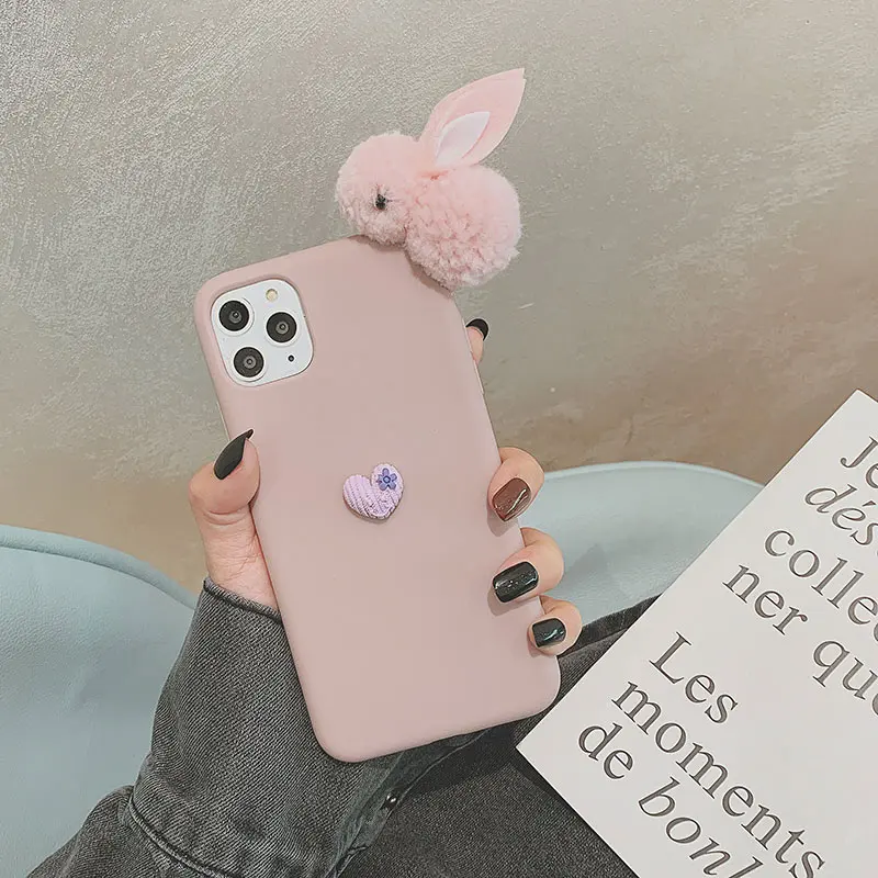 3D пушистые игрушки милый кролик телефонные чехлы для iphone 11Pro Xs MAX XR X 11 6 6s 7 8 plus конфеты Мягкий матовый ТПУ задняя крышка Чехлы - Цвет: 1