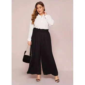 

XL-4XL Women's Long Loose Wide Leg Cropped Chiffon Pleated Culotte Trouser High Waist Plus Size Pants Vintage Boho Female Capris