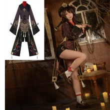  Hu Tao Costume Game Genshin Impact Figure Cosplay Wig Hat Coat Accessories Props Masquerade Halloween Set Woman's Gift 