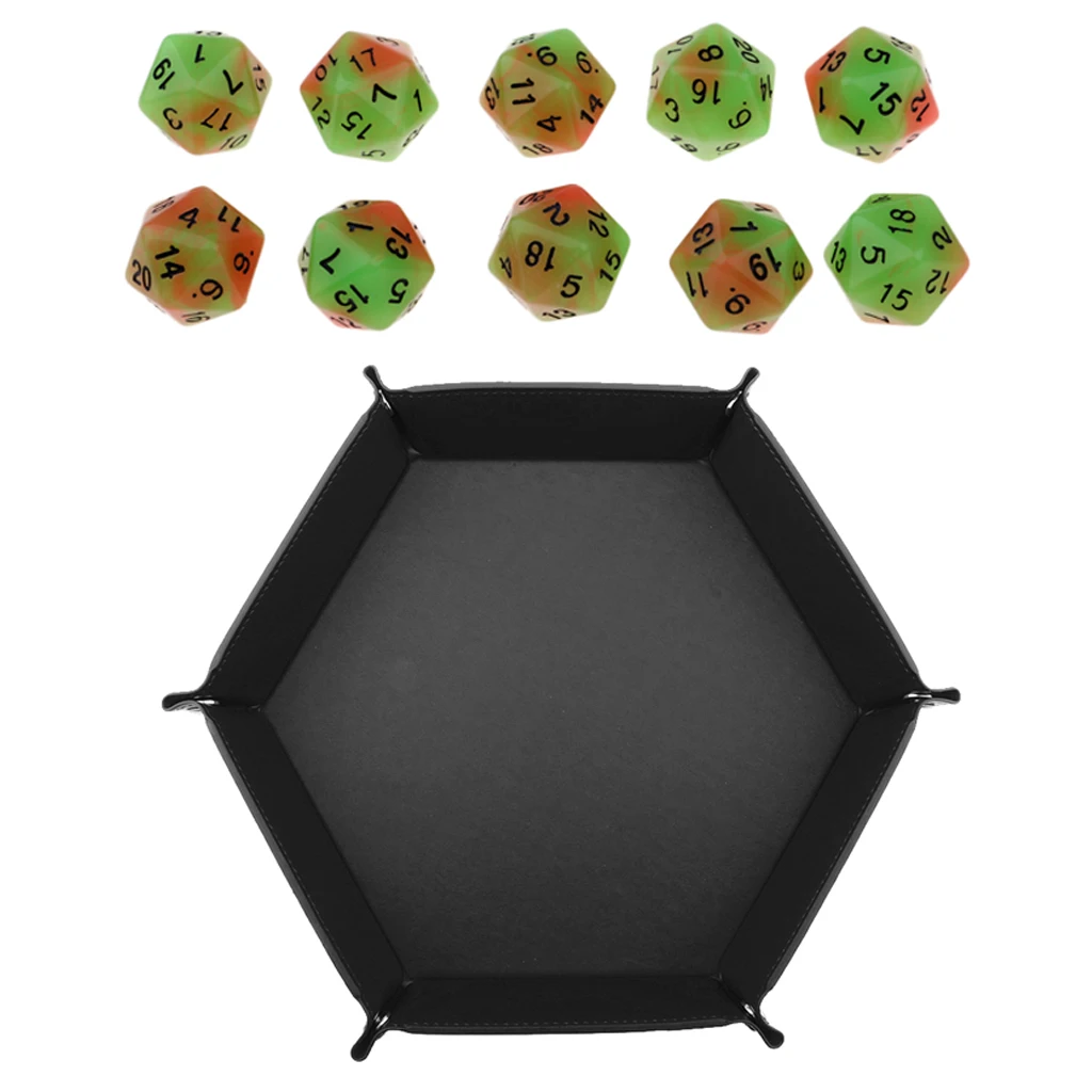 10 Pieces 20 Sided Dice With Hexagon Rolling Dice Tray For Table Game Supply