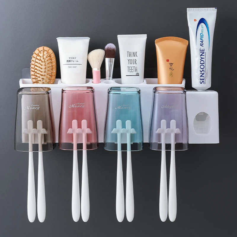 

Toothbrush Holder Automatic Toothpaste Dispenser Squeezer For Bathroom Storage Rack Wall Mount Bathroom Accessories Sets
