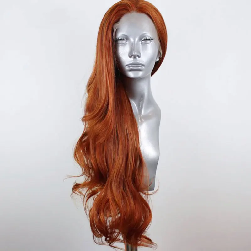 

Bombshell Orage Color Natural Wave Synthetic Hand Tied Lace Front Wig Natural Hairline Heat Resistant Fiber Hair For Women Wigs