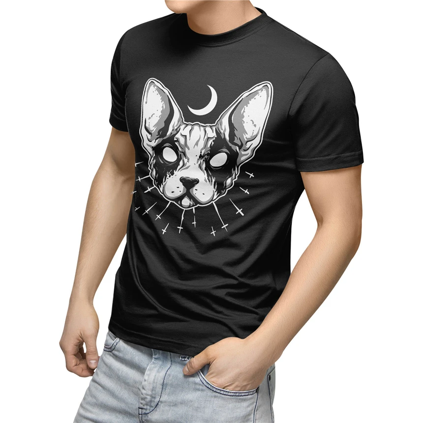 Черная металлическая Мужская футболка с кошачьим лицом рок тяжелая музыкальная