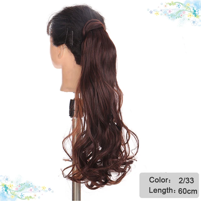 DIANQI Synthetic Corn Wavy Long Curly Ponytail Hairpiece Wrap on Clip Hair Extensions Black Pony Hair 2i33