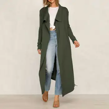 

2020 Autumn Winter basic jacket for women lace up waist long coat new casual ladies clothes warm fashion outwear jacket VKCO1076