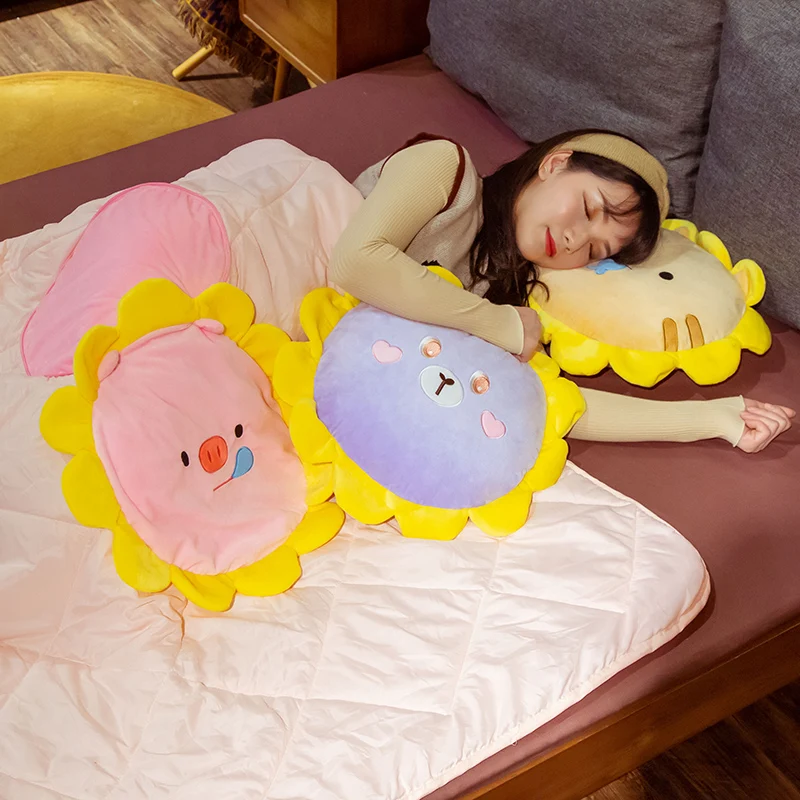 Stuffed Animal Dog Bear Pig Cat Sunflower Pillow with Blanket Inside Plush  Toy Lovely Kid Gift - AliExpress