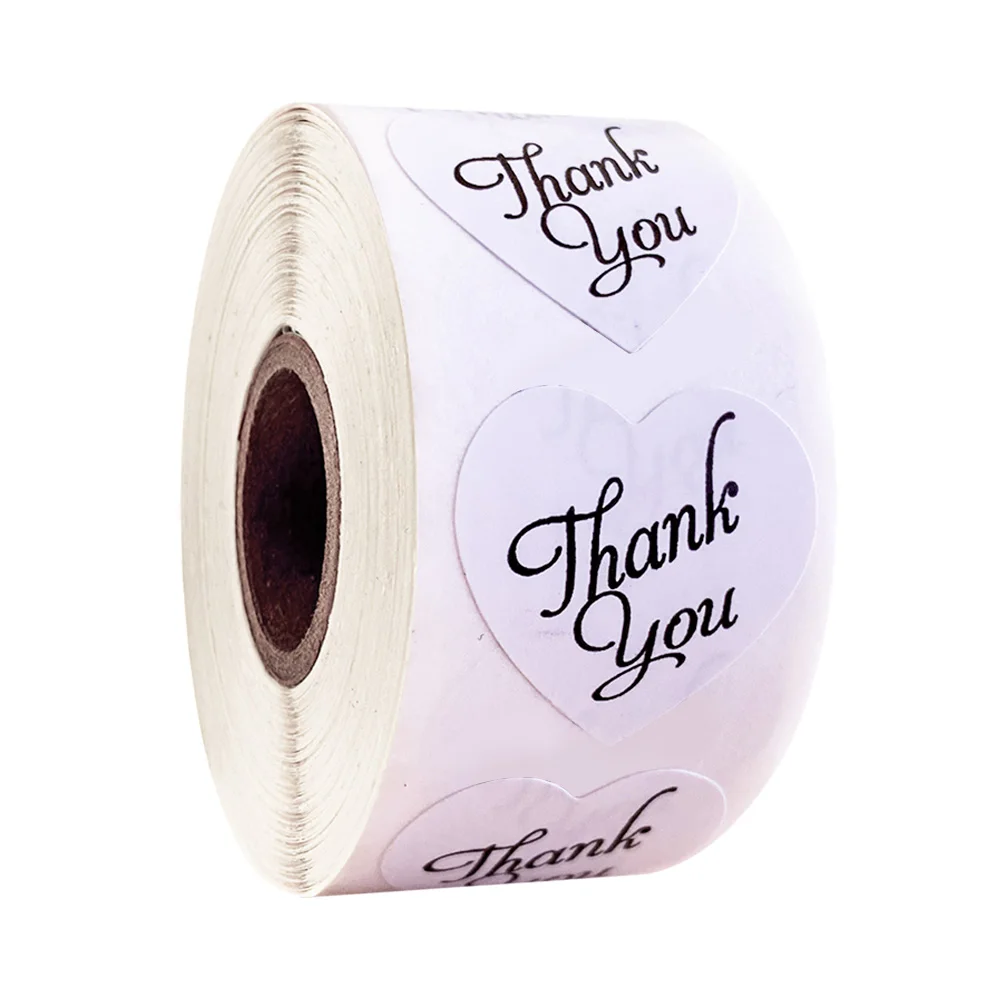 Heart Labels 'THANK YOU' White Heart Gift Craft Stickers Label Seals 2.5cm 