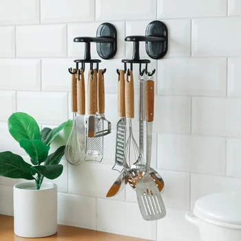 

1Pcs Wall Mounted 360 ° Rotary Hook Multi Purpose Traceless ABS Eight Claws Storage Rack Kitchen Gadgets