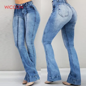 

2020 New Arrival Women Vintage Washed Stretch Denim Jeans High Waist Oversized Boot Cut Jean Plus Size Pants