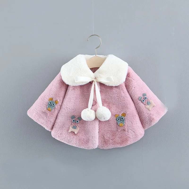 Warm Winter Girls Kids Balls Cloak Coats Children Baby Infants Cartoon Outwear Thicken Faux Fur Velvet Coat Casaco WT806