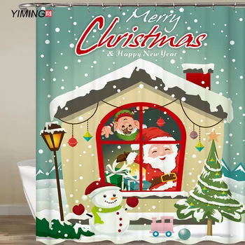 

YIMING Merry Christmas Christmas shower curtain waterproof polyester home decor curtain with hook washable curtain 200*180cm