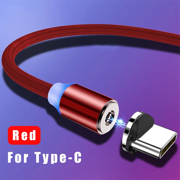 ACCEZZ Магнитный USB кабель для быстрой зарядки для iPhone 11 Pro Max XS X 8 7 Micro usb type C для Xiaomi 9 huawei Магнитный зарядный провод - Цвет: For Type-C Red