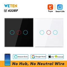 

Smart Wifi Wall Light Switch No Neutral Wire 1 2 3 Gang, Tuya Smart Life App, 433 RF 220V 110V EU UK, Support Alexa Google Home