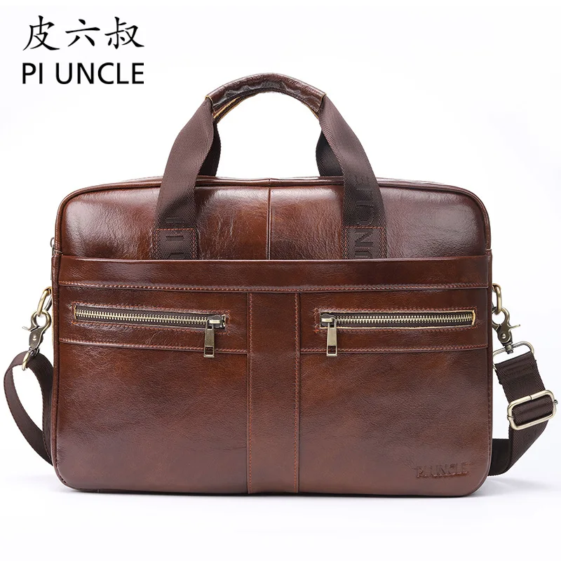 

PI ULCNE Brand Men Briefcase Bag High Quality Business Famous Leather Shoulder Messenger Bags Office Handbag 14 inch Laptop