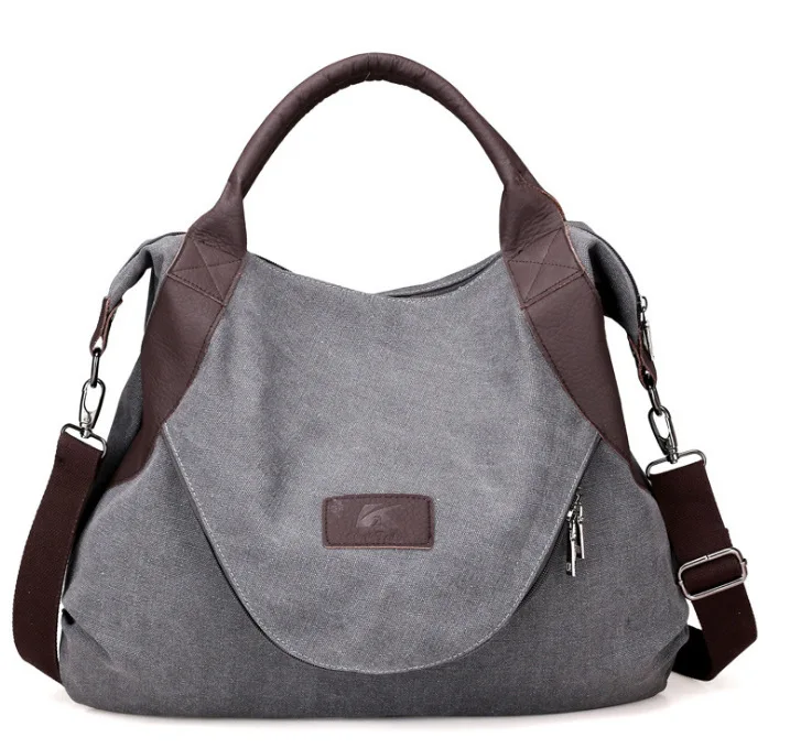 Nostalgic retro canvas bag shoulder slung female bag large capacity casual handbag simple bag - Цвет: Серый