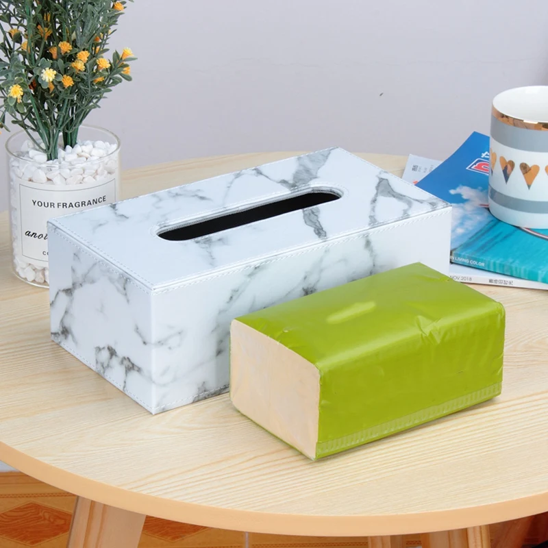 Прямоугольная коробка для салфеток из искусственной кожи с мраморным покрытием для лица, держатель для салфеток, диспенсер для бумажных полотенец, контейнер для домашнего офиса, декор для автомобиля