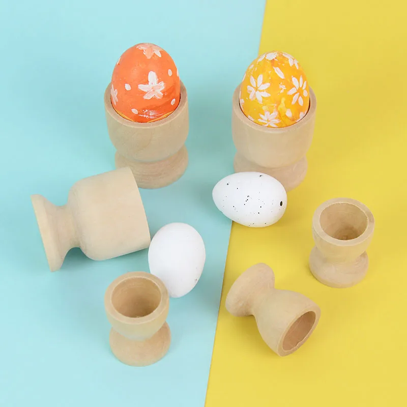 5pcs Wooden Egg Holder Household Kitchen Eggs Holding Cups Tabletop Egg Tray Container Kids DIY Painting Easter Egg Cup Tray
