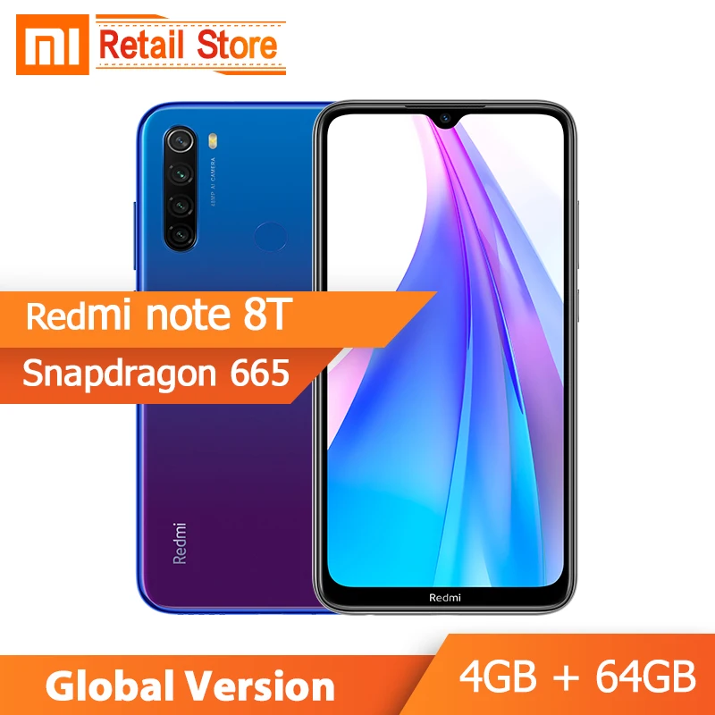 8 T, 4 ГБ, 64 ГБ, Xiaomi Redmi Note, 8 T, восьмиядерный смартфон Snapdragon 665, 6,3 дюймов, HD, 48MP, четырехъядерный мобильный телефон, NFC, 18 Вт, быстрая зарядка