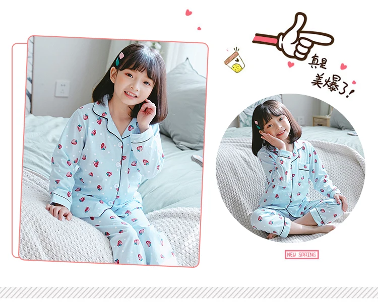 cotton nightgowns 2020 Spring Kids Homewear Long Sleeve Cartoon Pajamas Suit Fashion Printed Girls Sleepwear Cardigan Boys Casual Pyjamas Set custom pajama sets	