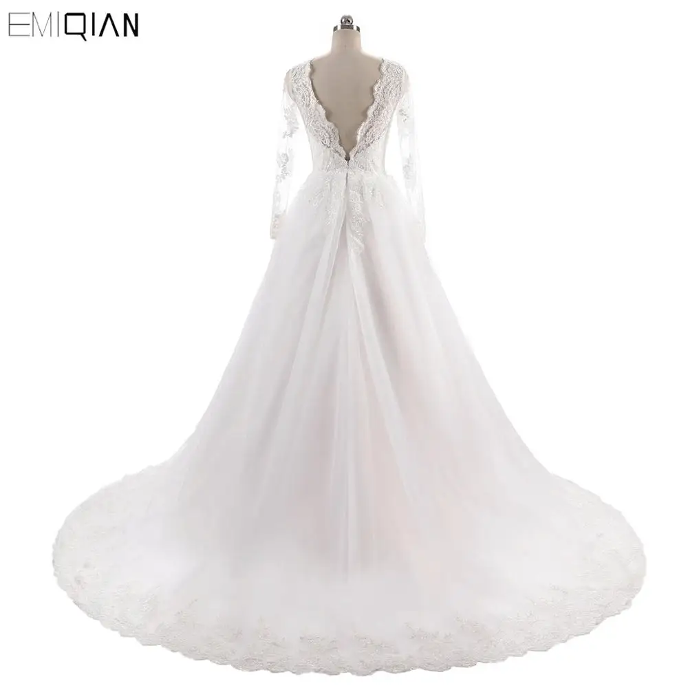 Vestido de noiva винтажные Свадебные платья без спинки с v-образным вырезом и кружевной аппликацией, свадебные платья с длинными рукавами