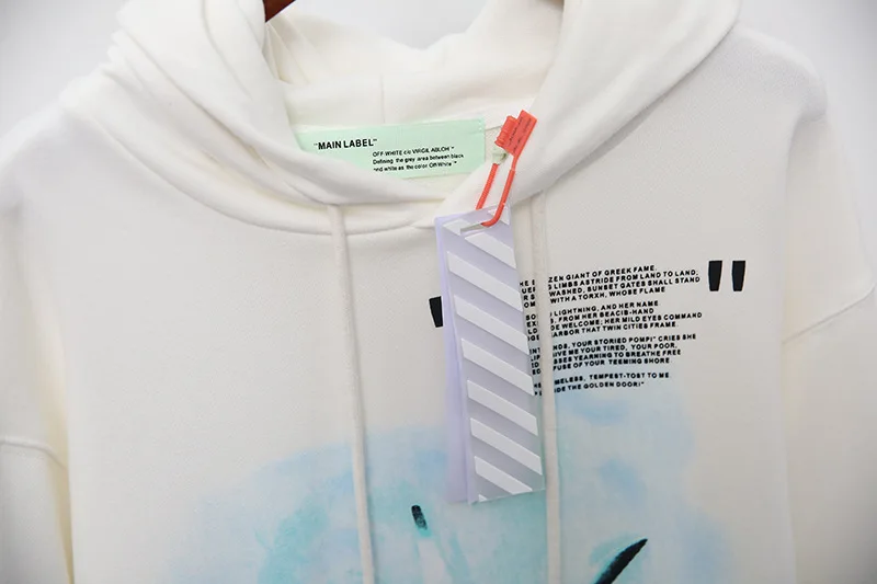 Классический OFF-WHITE статуя Liberty факел печати Толстовка уличная свободная хип хоп Женская Мужская Полная Толстовка