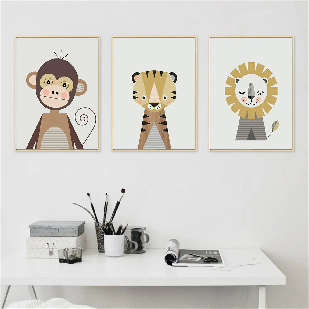 Cartoon-Geometric-Animal-Canvas-Painting-Cute-Elephant-Lion-Tiger-Posters-Simple-Home-Children-s-Room-Kindergarten