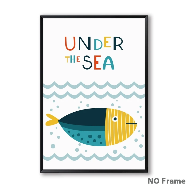 07G-Simple-Abstract-Cartoon-Ocean-Fish-English-A4-Canvas-Art-Painting-Print-Poster-Picture-Wall-Child (7)