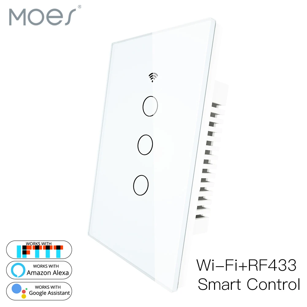 Wi-Fi умный настенный выключатель света стеклянная панель RF433 беспроводной Smart Life Tuya приложение дистанционное управление работает с Alexa Google Home 3 банды