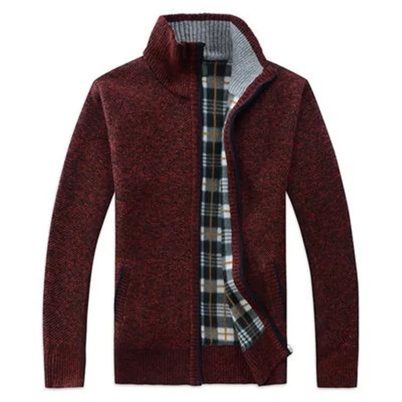Sweater men's autumn and winter plus velvet thickening artificial fur wool large size 4XL zipper knit coat stand collar cardigan