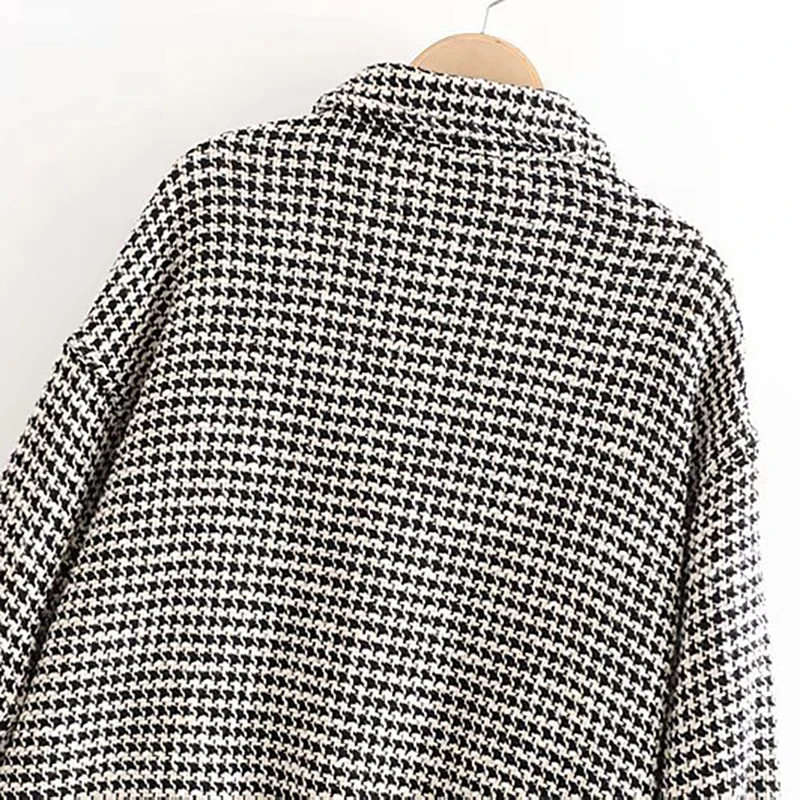 astounding Women Fashion Plaid Jacket Batwing Long Sleeve Elegant Tweed Coat Female Pockets Turn Down Collar L