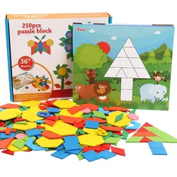 250 pçs quebra cabeça de madeira 3d tangram quebra cabeça brinquedo do bebê educação infantil crianças aprendizagem jogo brinquedo