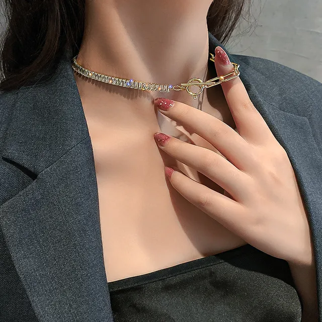 Crystal Choker Necklaces Geometric Statement Jewelry  2