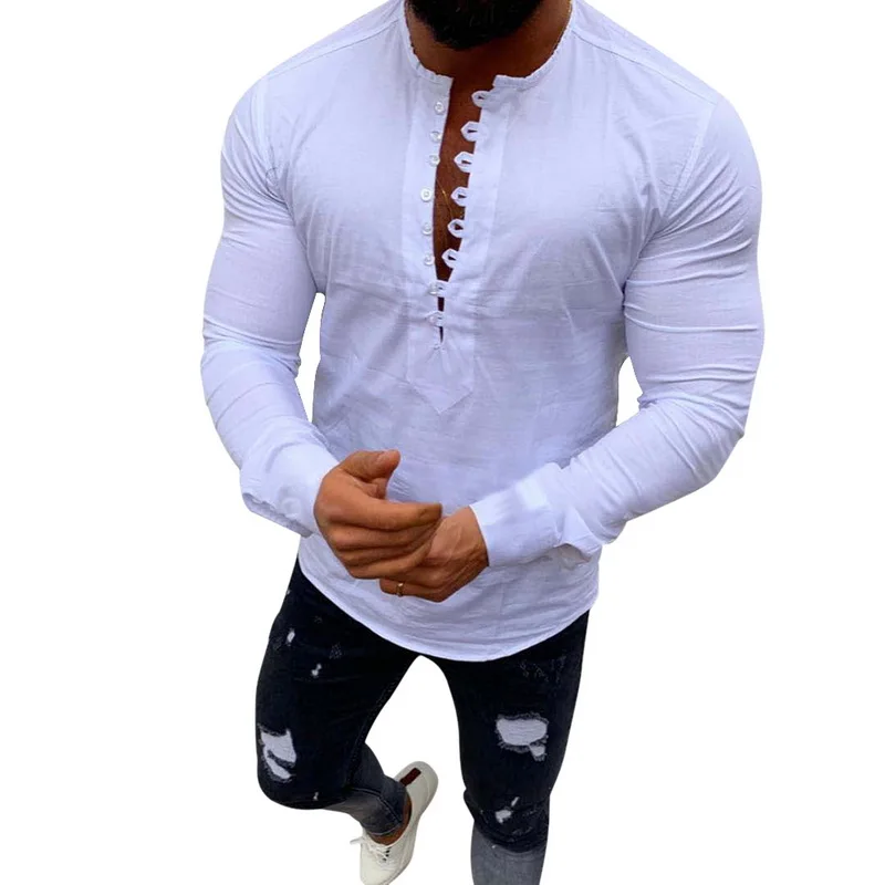 LOOZYKIT, новинка, модная мужская облегающая льняная облегающая Повседневная Облегающая рубашка с длинным рукавом, дышащие мягкие топы, блузка, размер M-3XL